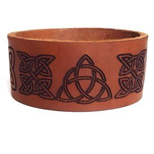Celtic Trinity Knot Leather Cuff Bracelet Unisex